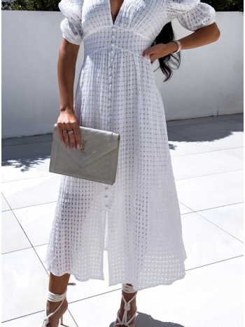 φόρεμα midi με v-cut ντεκολτέ και κουμπάκια - white (λευκό) σε προσφορά
