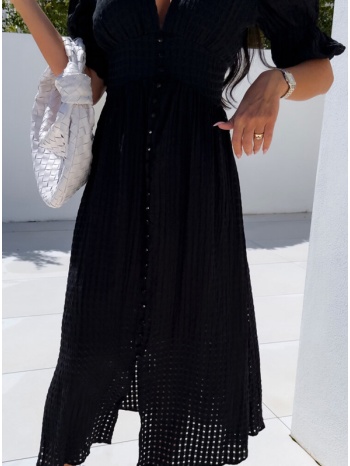 φόρεμα midi με v-cut ντεκολτέ και κουμπάκια - black(μαύρο) σε προσφορά