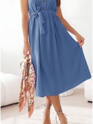 φόρεμα midi αμάνικο 100% βισκόζ - french blue (ίντιγκο)