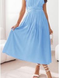 φόρεμα midi αμάνικο με βολάν - sky blue (σιέλ)