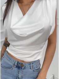 μπλούζα αμάνικη ντραπέ με βάτες - white (λευκό)