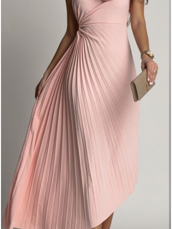 φόρεμα πλισέ με έναν ώμο και λουλούδι - salmon pink (σομόν) σε προσφορά