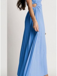 φόρεμα πλισέ με έναν ώμο και λουλούδι - sky blue (σιέλ)