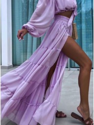 σετ cropped top & maxi φούστα με διαφάνεια - lilac breeze (λιλά)