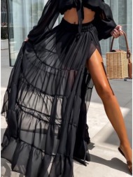 σετ cropped top & maxi φούστα με διαφάνεια - black (μαύρο)