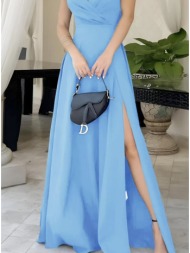 φόρεμα maxi αμάνικο με δέσιμο - sky blue (σιέλ)