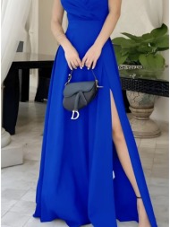φόρεμα maxi αμάνικο με δέσιμο - royal blue (ρουά)