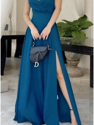 φόρεμα maxi αμάνικο με δέσιμο - french blue (ίντιγκο)