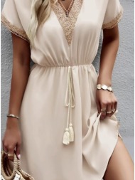 φόρεμα mini κοντομάνικο με λεπτομέρειες από κέντημα - buttercream (εκρού)