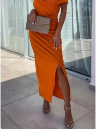 φόρεμα midi με σκίσιμο - orange peel (πορτοκαλί)