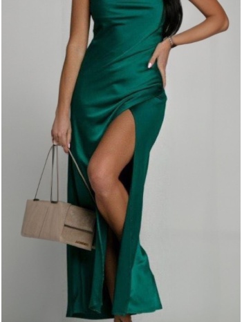 φόρεμα maxi σατινέ ντραπέ με σκίσιμο - evergreen (κυπαρισσί) σε προσφορά