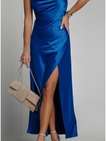 φόρεμα maxi σατινέ ντραπέ με σκίσιμο - royal blue (ρουά) σε προσφορά