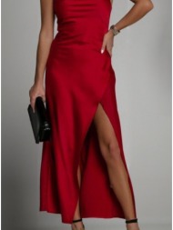 φόρεμα maxi σατινέ ντραπέ με σκίσιμο - fire red (κόκκινο)
