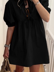 φόρεμα mini κοντομάνικο με σχέδιο μπροστά - black (μαύρο)