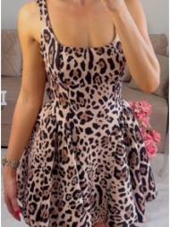 φόρεμα mini αμάνικο leopard print - beige (μπεζ)