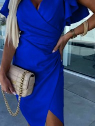 φόρεμα midi κοντομάνικο κρουαζέ - royal blue (ρουά)