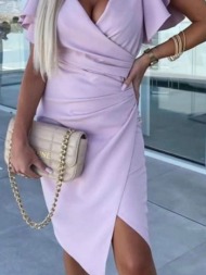 φόρεμα mini κοντομάνικο κρουαζέ - lilac breeze (λιλά)