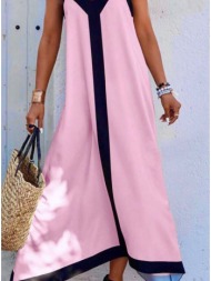 φόρεμα maxi με τιράντες με διχρωμία - barbie pink (ροζ)