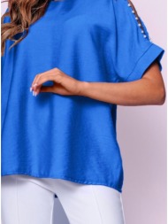 μπλούζα κοντομάνικη με πέρλες στο μανίκι - royal blue (ρουά)