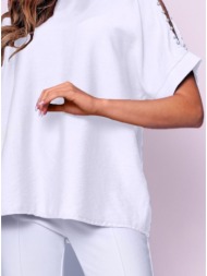 μπλούζα κοντομάνικη με πέρλες στο μανίκι - white (λευκό)