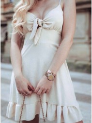 φόρεμα mini με τιράντα και βολάν - buttercream (εκρού)