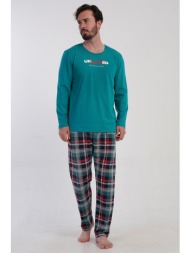 vienettaman ανδρική χειμερινή βαμβακερή πυτζάμα με καρό παντελόνι-503225a