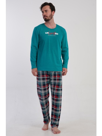 vienettaman ανδρική χειμερινή βαμβακερή πυτζάμα με καρό σε προσφορά