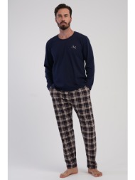 vienetta man ανδρική χειμερινή βαμβακερή πυτζάμα με καρό παντελόνι-503114a