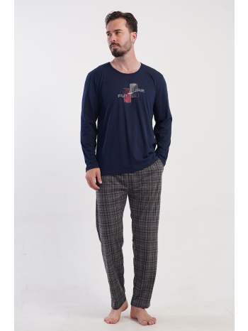 vienetta man ανδρική χειμερινή βαμβακερή πυτζάμα με καρό σε προσφορά