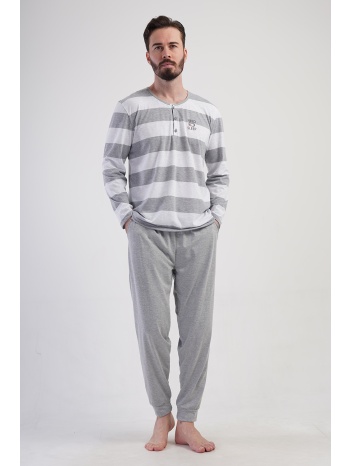 vienetta man ανδρική χειμερινή πυτζάμα ριγέ με μονόχρωμο σε προσφορά