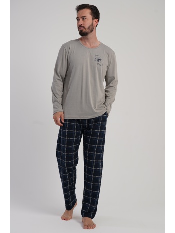 vienetta man ανδρική χειμερινή βαμβακερή πυτζάμα με καρό σε προσφορά