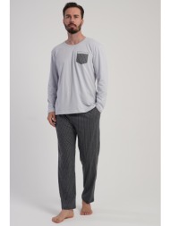 vienetta man ανδρική χειμερινή βαμβακερή πυτζάμα με ριγέ παντελόνι plus size(1xl-4xl)-503100