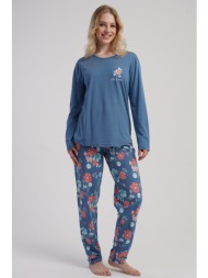 vienetta γυναικεία χειμερινή βαμβακερή πυτζάμα με εμπριμέ παντελόνι plus size (1xl-4xl)-503063