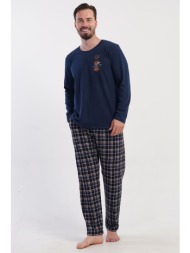 vienetta man ανδρική χειμερινή βαμβακερή πυτζάμα με καρό παντελόνι plus size(1xl-4xl)-503233