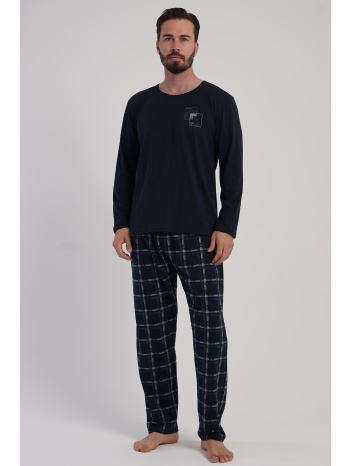 vienetta man ανδρική χειμερινή βαμβακερή πυτζάμα με καρό σε προσφορά