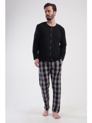 vienetta man ανδρική χειμερινή βαμβακερή κουμπωτή πυτζάμα με καρό παντελόνι plus size(1xl-4xl)-40919