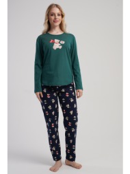 vienetta γυναικεία χειμερινή βαμβακερή πυτζάμα με εμπριμέ παντελόνι-503060a
