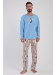 vienetta man ανδρική χειμερινή βαμβακερή πυτζάμα με ριγέ παντελόνι-503074