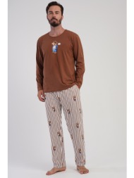 vienetta man ανδρική χειμερινή βαμβακερή πυτζάμα με ριγέ παντελόνι-503074a