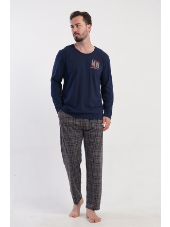 vienetta man ανδρική χειμερινή βαμβακερή πυτζάμα με καρό σε προσφορά