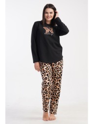 vienetta γυναικεία χειμερινή βαμβακερή πυτζάμα φούτερ με εμπριμέ παντελόνι plus size (1xl-4xl)-50217
