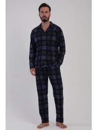 vienetta man ανδρική χειμερινή βαμβακερή κουμπωτή πυτζάμα καρό με γιακά plus size(1xl-4xl)-503185
