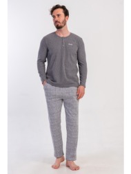 vienetta man ανδρική χειμερινή πυτζάμα φούτερ με πατιλέτα και καρό παντελόνι plus size(1xl-4xl)-5010