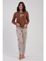 vienetta γυναικεία χειμερινή βαμβακερή πυτζάμα με ριγέ παντελόνι-503073