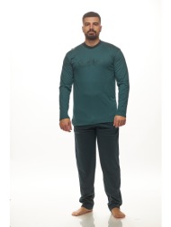 ανδρική χειμερινή πυτζάμα με τύπωμα και μονόχρωμο παντελόνι-πλφ328