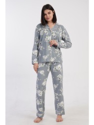 vienetta γυναικεία χειμερινή κουμπωτή πυτζάμα floral με γιακά-161790
