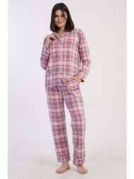 vienetta γυναικεία χειμερινή κουμπωτή πυτζάμα καρό με γιακά-161791