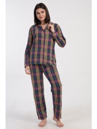 vienetta γυναικεία χειμερινή κουμπωτή πυτζάμα καρό με γιακά-161795