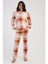 vienetta γυναικεία χειμερινή fleece πυτζάμα κουμπωτή καρό-161846