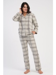 vienetta γυναικεία χειμερινή fleece πυτζάμα κουμπωτή καρό-161848